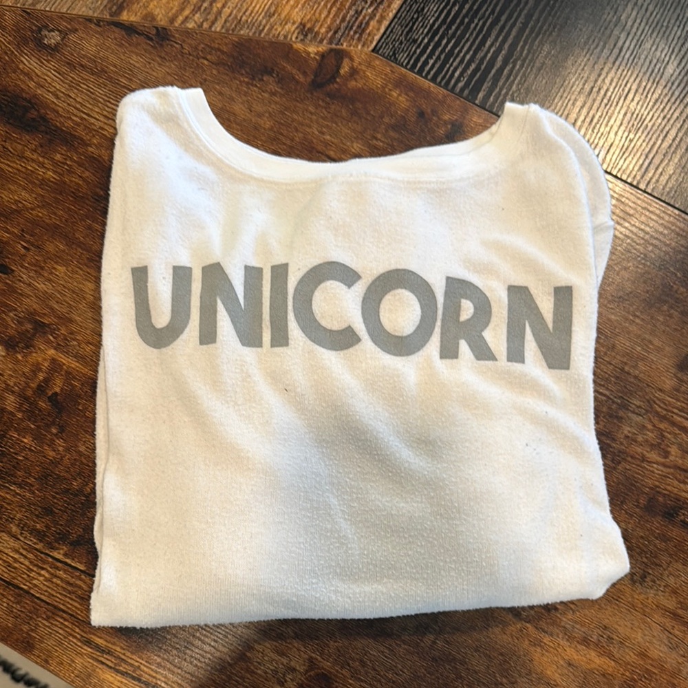 White Sweatshirt with 'UNICORN' Print